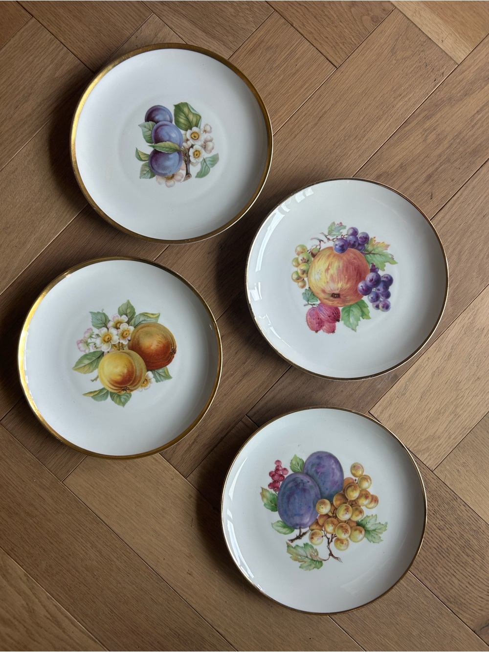 Porcelain Fruit Dessert Plates with Gold Rim - White